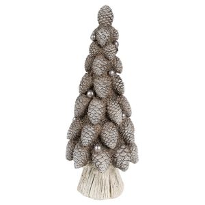 Hnědá dekorace vánoční stromek se šiškami Christmas Tree - Ø 7*19 cm Clayre & Eef  - -