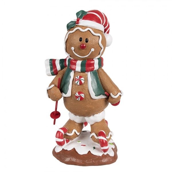 Hnědá vánoční dekorace Perníček Gingerbread na lyžích - 12*11*21 cm Clayre & Eef  - -