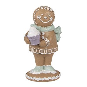 Hnědá vánoční dekorace Perníček Gingerbread s dortíkem - 6*4*11 cm Clayre & Eef  - -