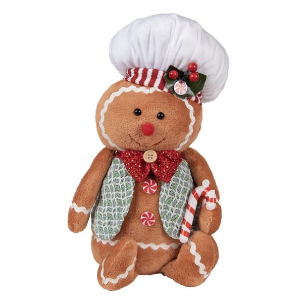 Hnědá vánoční plyšová dekorace Perníček Gingerbread - 19*14*35 cm Clayre & Eef  - -