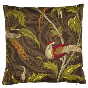 Hnědý čtvercový polštář s ptáčky Paisley bird taupe - 45*45*10cm Mars & More  - -