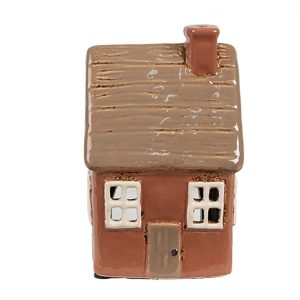 Hnědý keramický svícen na čajovou svíčku domek Amster Village - 9*9*14 cm Clayre & Eef  - -