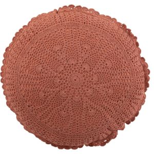 Hnědý kulatý bavlněný polštář s krajkou Lace brown - Ø 38*12cm J-Line by Jolipa  - -