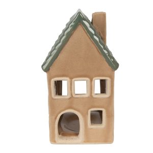 Hnědý porcelánový domek svícen na čajovou svíčku Candle House - 8*8*15 cm Clayre & Eef  - -