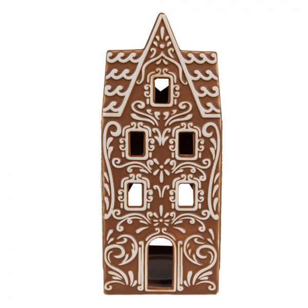 Porcelánový svícen perníková chaloupka Gingerbread House - 7*7*17 cm Clayre & Eef  - -