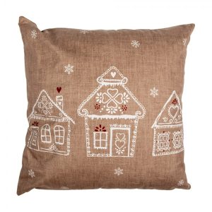 Hnědý povlak na polštář s perníkovými chaloupkami Gingerbread Bliss - 45*45 cm Clayre & Eef  - -