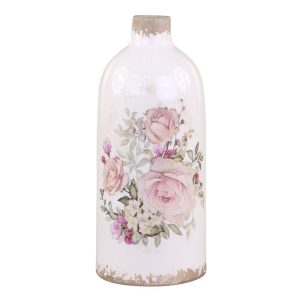 Keramická dekorační váza s růžemi Rose pattern M - Ø 11*26cm Chic Antique  - -