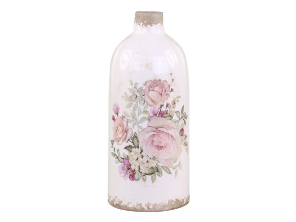 Keramická dekorační váza s růžemi Rose pattern M - Ø 11*26cm Chic Antique  - -