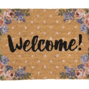 Kokosová rohožka s růžemi a Welcome Dotty Rose - 75*45*1 cm Clayre & Eef  - -