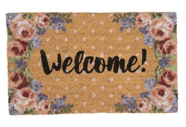 Kokosová rohožka s růžemi a Welcome Dotty Rose - 75*45*1 cm Clayre & Eef  - -