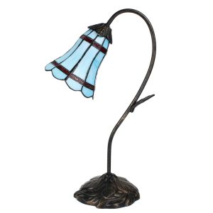 Modrá stolní Tiffany lampa červené pruhy RedLine - 30*17*48 cm E14/max 1*25W Clayre & Eef  - -