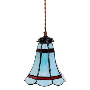 Modrá závěsná Tiffany lampa červené pruhy RedLine - Ø 15*115 cm E14/max 1*25W Clayre & Eef  - -