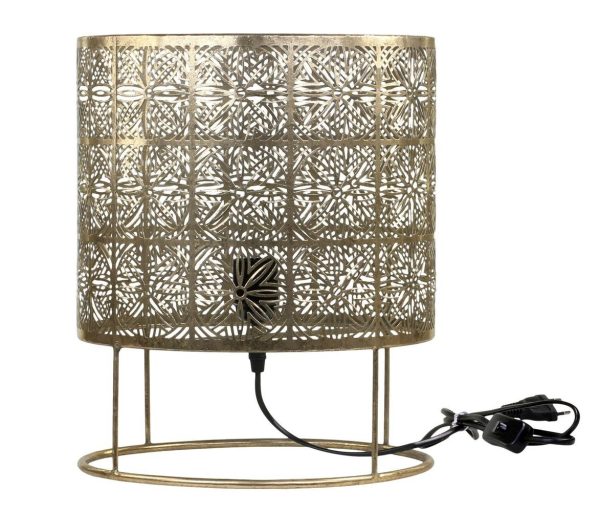 Mosazná antik kovová stolní lampa se vzorem Tappie - 30*36 cm/ E27/ 40W Chic Antique  - -