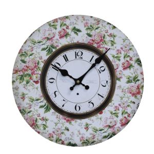 Nástěnné hodiny s květinami Flowers de Provence – 34*3cm/ 1*AA Chic Antique  - -