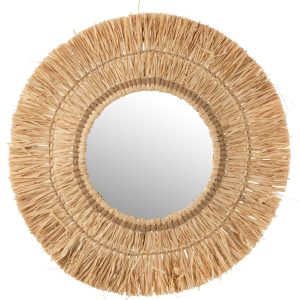 Nástěnné kulaté zrcadlo v rámu z přírodní trávy Raffia natural - 61*2