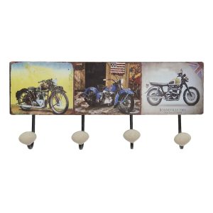 Nástěnný kovový věšák se 4-mi háčky Retro Moto - 40*7*18 cm Clayre & Eef  - -