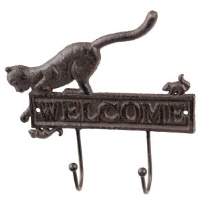 Nástěnný litinový věšák s kočkou a myší Welcome - 22*5*20 cm Clayre & Eef  - -