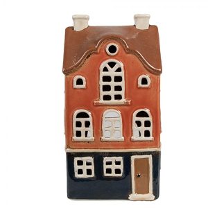 Oranžový keramický svícen na čajovou svíčku domek Amster Village - 12*9*22 cm Clayre & Eef  - -