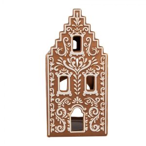 Porcelánový svícen perníková chaloupka Gingerbread House - 7*7*15 cm Clayre & Eef  - -