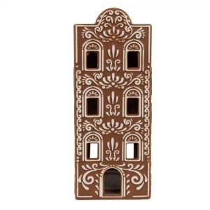 Porcelánový svícen perníková chaloupka Gingerbread House - 7*7*19 cm Clayre & Eef  - -