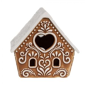 Porcelánový svícen perníková chaloupka Gingerbread House - 8*6*8 cm Clayre & Eef  - -