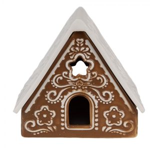 Porcelánový svícen perníková chaloupka Gingerbread House - 8*7*7 cm Clayre & Eef  - -