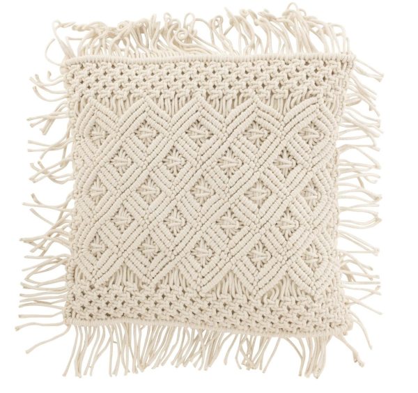 Přírodně bílý polštář s drhaným vzorem Macramé Cosy - 50*12*50 cm J-Line by Jolipa  - -