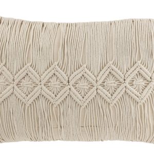 Přírodně bílý polštář s drhaným vzorem Macramé Linea - 74*16*36 cm J-Line by Jolipa  - -