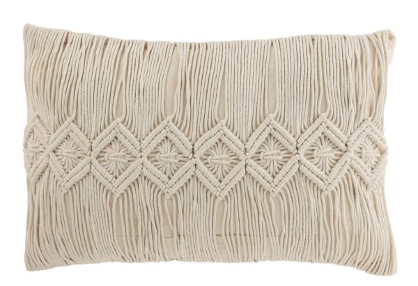 Přírodně bílý polštář s drhaným vzorem Macramé Linea - 74*16*36 cm J-Line by Jolipa  - -