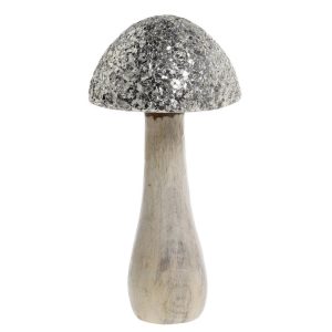 Přírodní dřevěná dekorace houba se třpytkami Mushroom - Ø 12*25 cm Chic Antique  - -