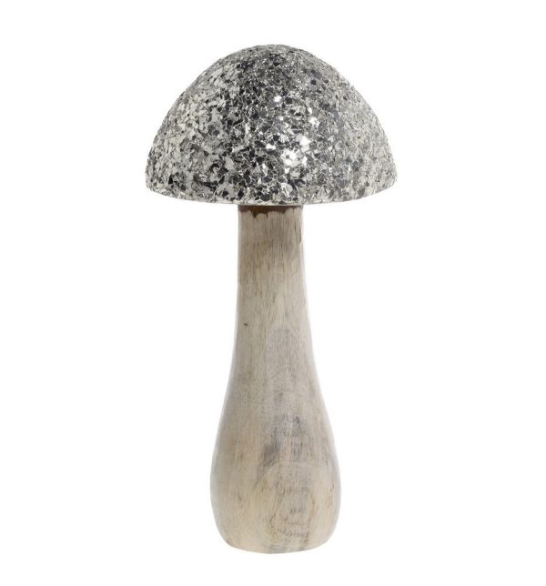 Přírodní dřevěná dekorace houba se třpytkami Mushroom - Ø 12*25 cm Chic Antique  - -