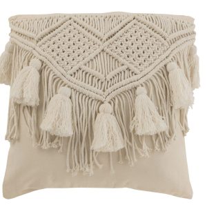 Přírodní polštář s drhaným vzorem a střapci Macramé Cosy  - 45*17*45 cm J-Line by Jolipa  - -