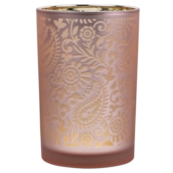 Růžovo stříbrný skleněný svícen s ornamenty Paisley vel.L - Ø 12*18cm Mars & More  - -