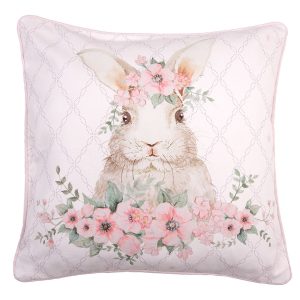 Růžový bavlněný povlak na polštář s králíčkem Floral Easter Bunny - 40*40 cm Clayre & Eef  - -