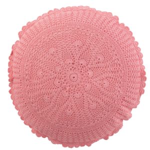 Růžový kulatý bavlněný polštář s krajkou Lace pink - Ø 38*12cm J-Line by Jolipa  - -