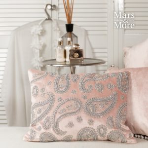 Růžový sametový polštář s ornamenty Paisley blush pink - 45*15*35cm Mars & More  - -