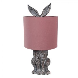 Šedá stolní lampa králík s růžovým stínidlem Rabbi - Ø 20*43 cm Clayre & Eef  - -