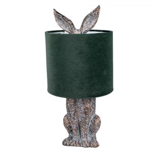 Šedá stolní lampa králík s tmavě zeleným stínidlem Rabbi - Ø 20*43 cm Clayre & Eef  - -