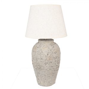 Šedá terakotová stolní lampa Teracci s béžovým stínidlem -  Ø 35*68 cm Clayre & Eef  - -