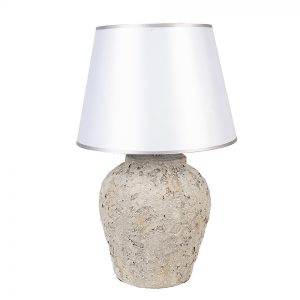 Šedá terakotová stolní lampa Teracci se stříbrným stínidlem - Ø 35*59cm Clayre & Eef  - -