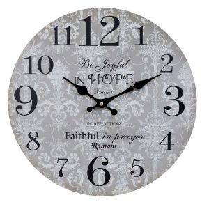 Šedé nástěnné hodiny Be Joyful in Hope – Ø 34 cm/ 1*AA Chic Antique  - -