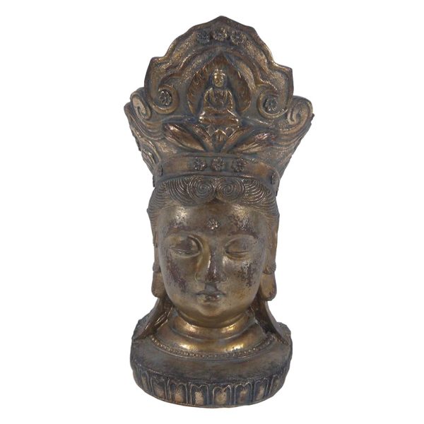 Šedo-zlatá dekorace socha hlava Buddha - 11*9*22 cm Clayre & Eef  - -