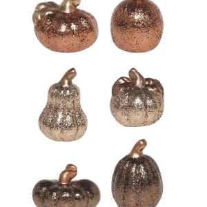 Set 6ks keramická dekorace dýně se třpytkami Pumpkin - Ø 5*7 cm  Chic Antique  - -