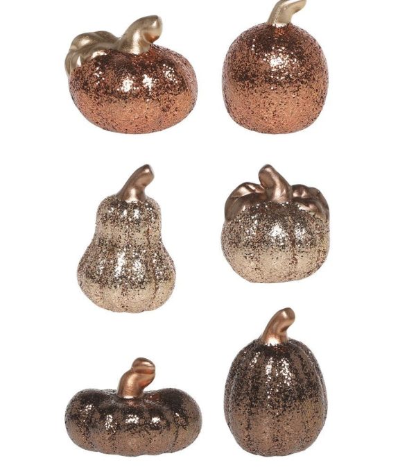 Set 6ks keramická dekorace dýně se třpytkami Pumpkin - Ø 5*7 cm  Chic Antique  - -