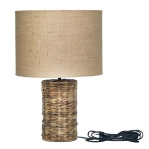 Stolní lampa s pletenou základnou a lněným stínidlem Pipp - 26*50 cm/ E27 Chic Antique  - -