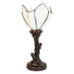 Bílá stolní Tiffany lampa ve tvaru květu Folwia - Ø 18*32 cm E14/max 1*25W Clayre & Eef  - -