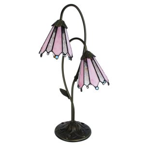 Stolní lampa Tiffany Flowerbell pink - 35*18*61 cm E14/max 2*25W Clayre & Eef  - -