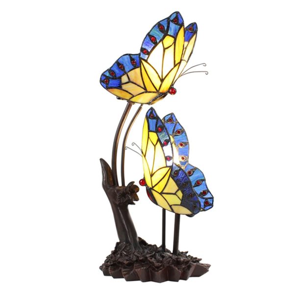 Stolní lampa Tiffany s motýlky Butterfly blue - 24*17*47 cm E14/max 2*25W Clayre & Eef  - -