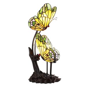 Stolní lampa Tiffany s motýlky Butterfly green - 24*17*47 cm E14/max 2*25W Clayre & Eef  - -