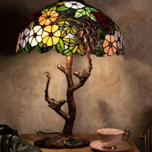 Stolní lampa Tiffany strom s květy a ptáčky Tree flower - Ø 41*57 cm E27/max 2*60W Clayre & Eef  - -